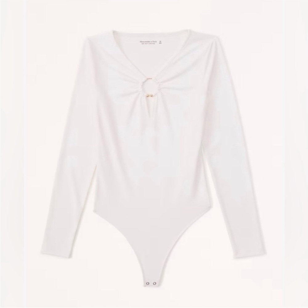 Abercrombie long sleeve keyhole gold hardware cream bodysuit NEW size S